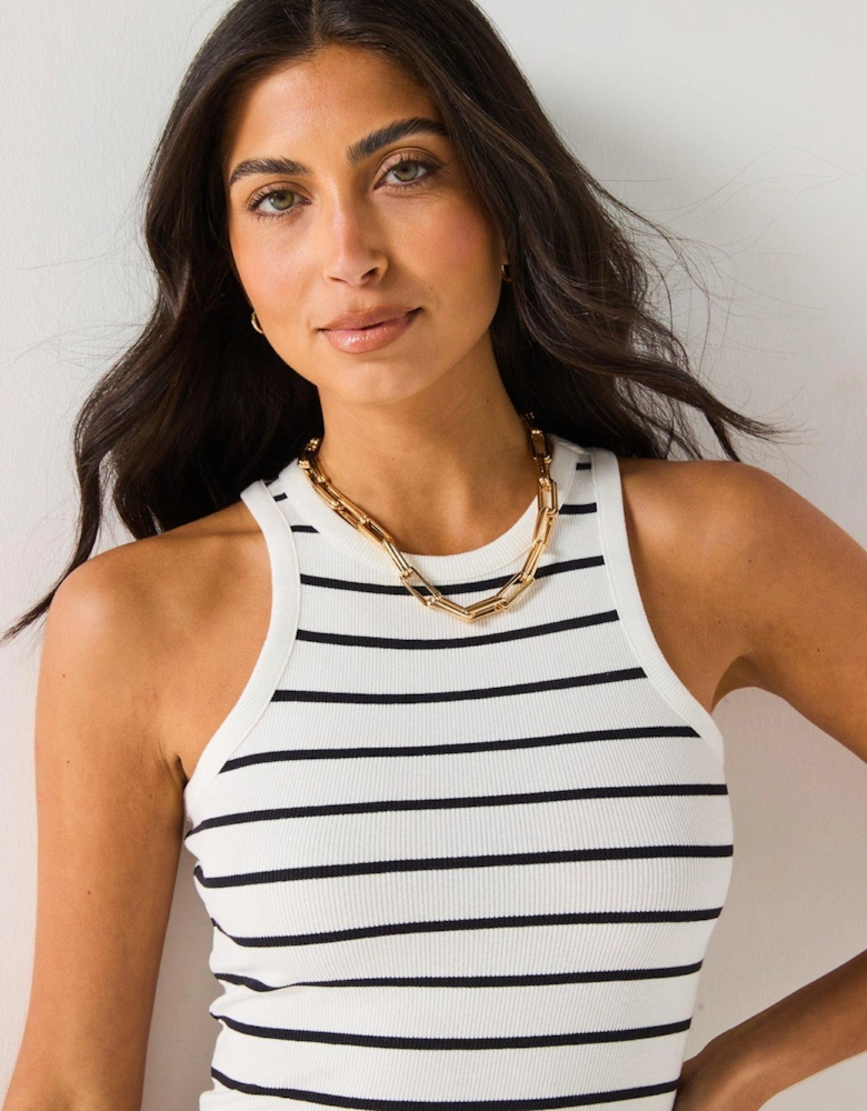 Rib Midaxi Dress Stripe - Black/White
