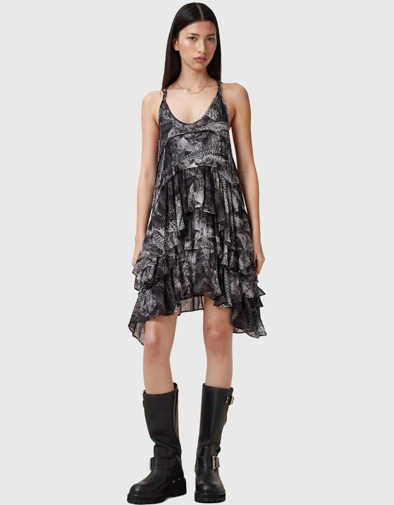 Cavarly Ruffled Mini Dress - Grey