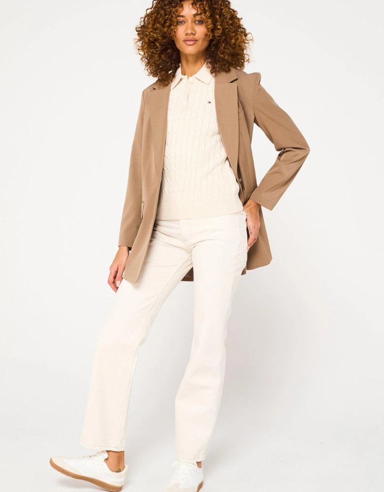 Knitted Polo Top - White