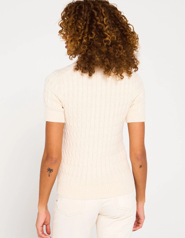 Knitted Polo Top - White