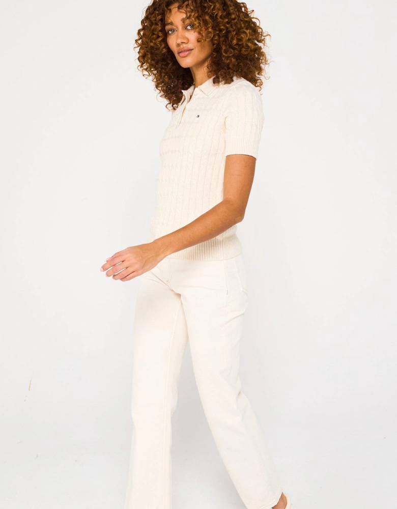 Knitted Polo Top - White