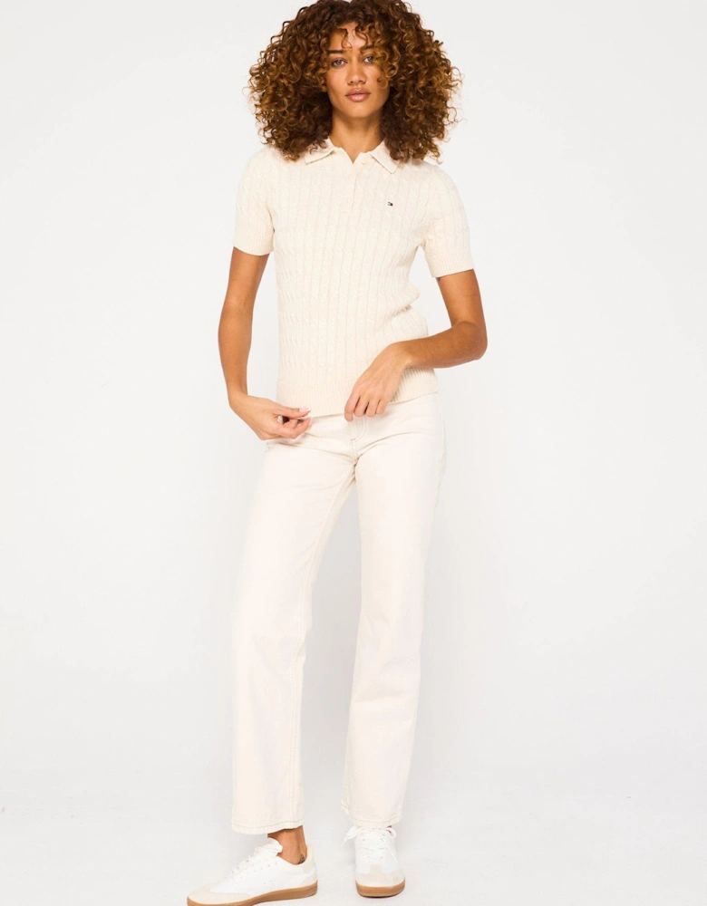 Knitted Polo Top - White
