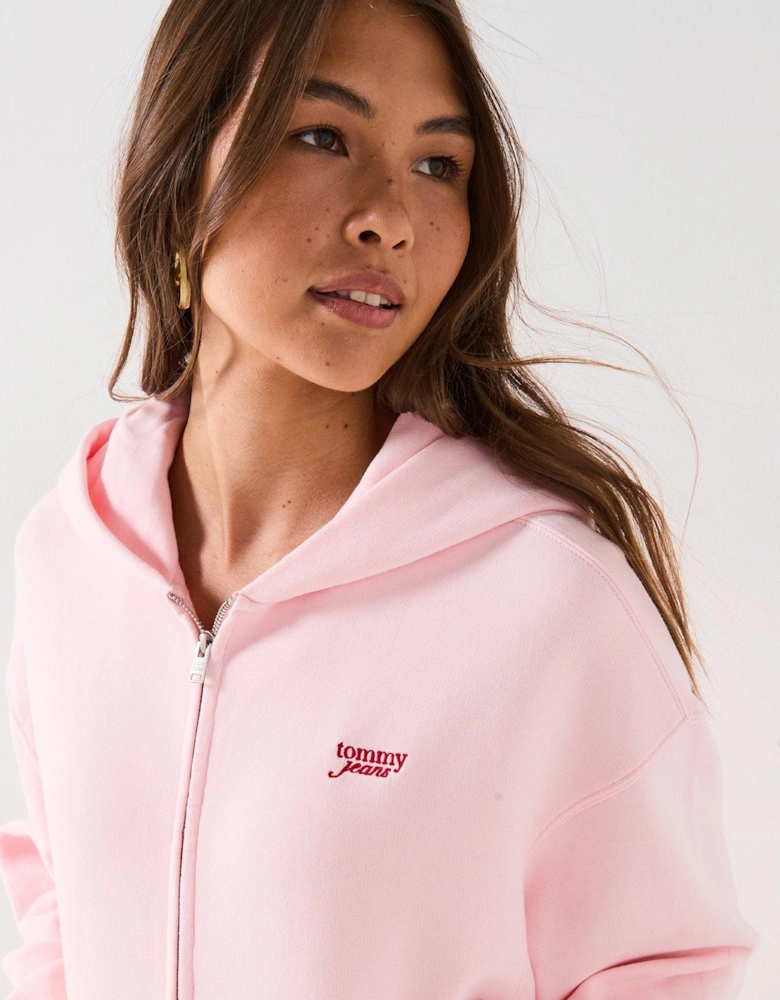 Script Logo Zip Through Hoodie - Pink