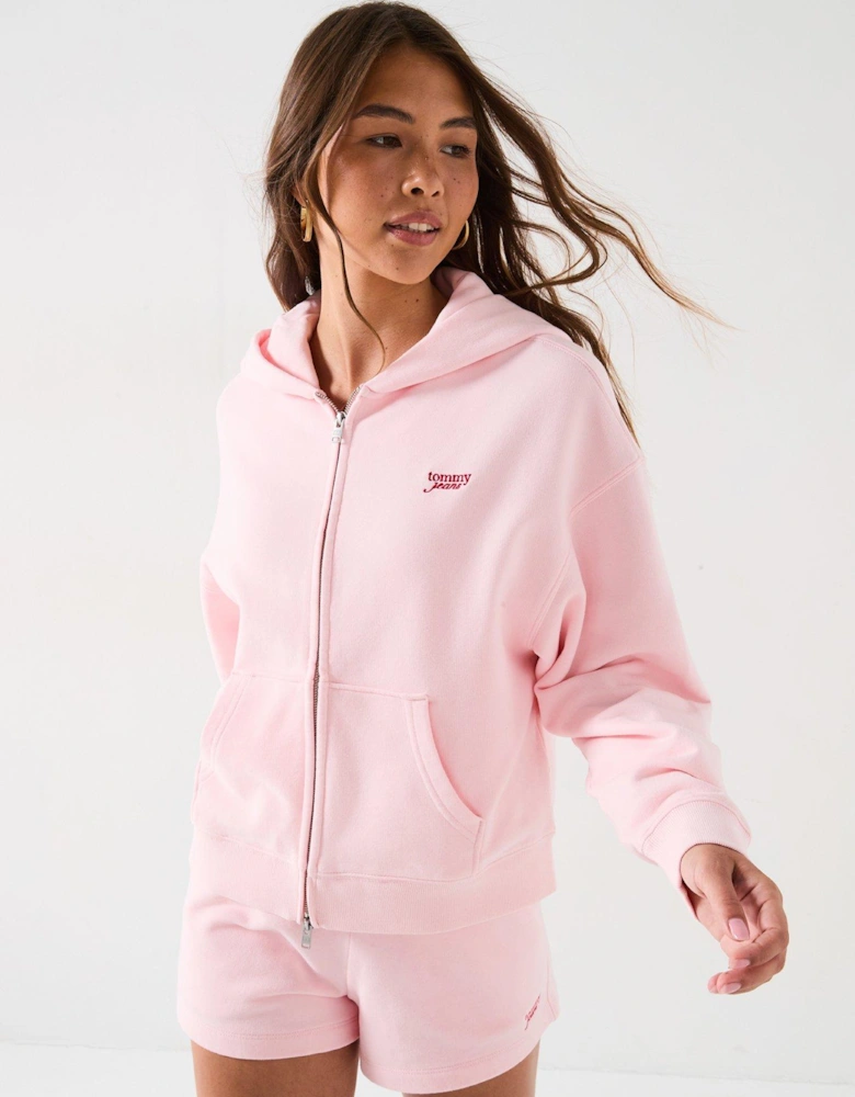 Script Logo Zip Through Hoodie - Pink