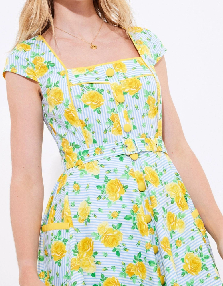 Kelcey Floral Vintage Dress - Blue