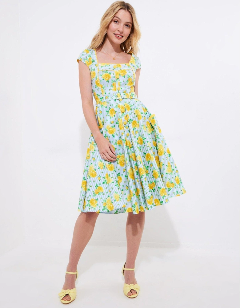 Kelcey Floral Vintage Dress - Blue