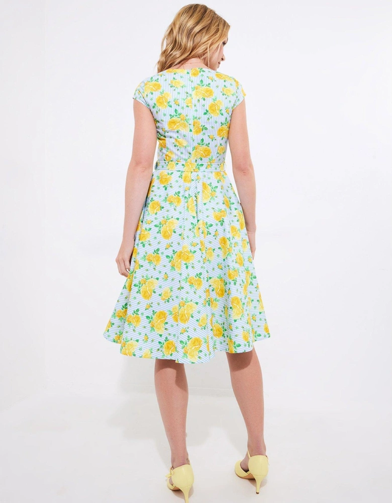 Kelcey Floral Vintage Dress - Blue