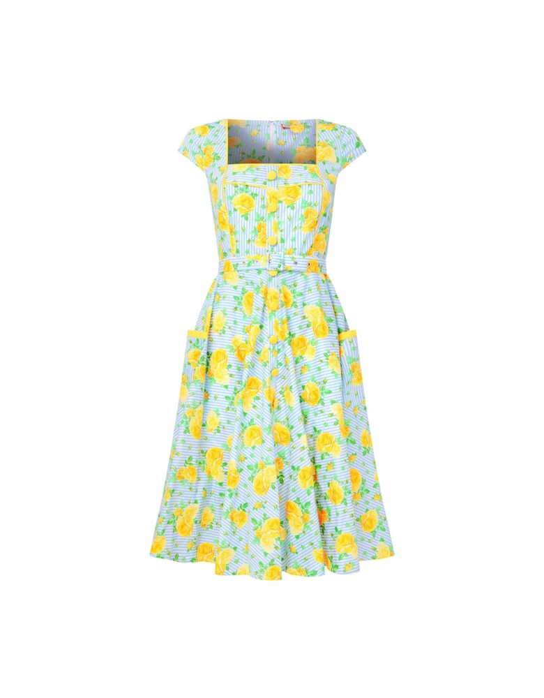 Kelcey Floral Vintage Dress - Blue