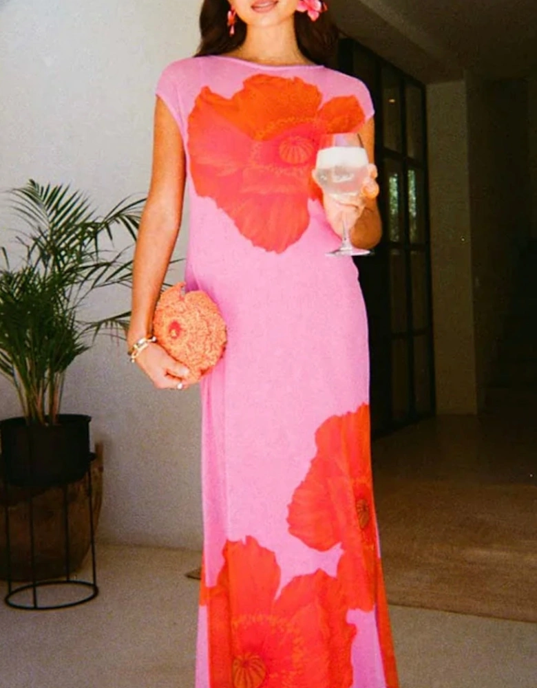Pink poppy sleeveless mesh dress