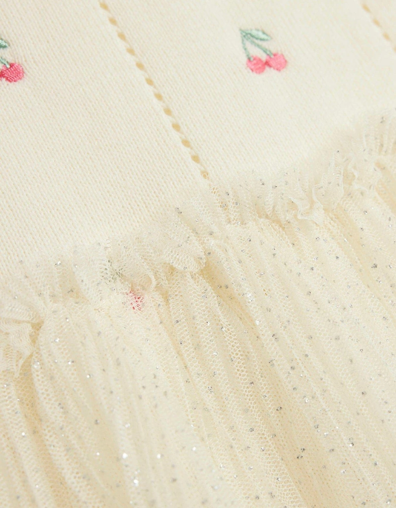 Baby Girls Cherry Tutu Dress Set - Cream