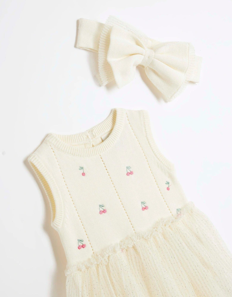 Baby Girls Cherry Tutu Dress Set - Cream