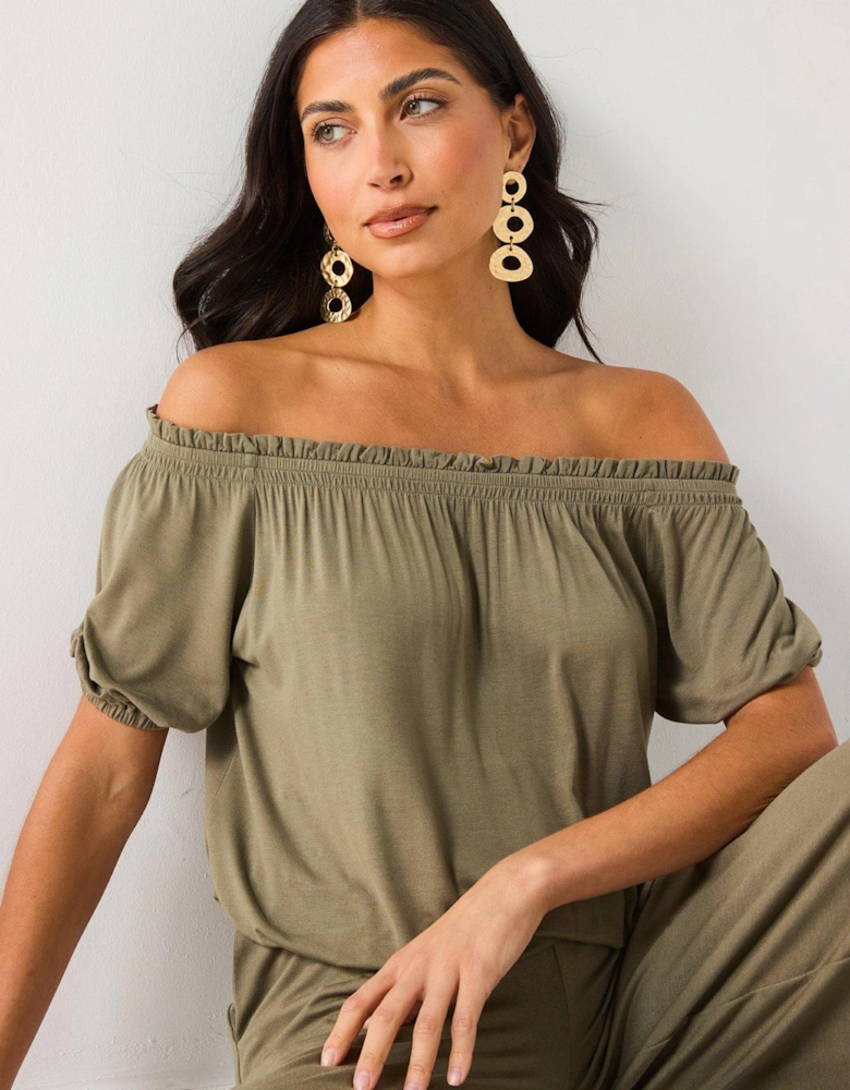 Bardot Shirred Waist Top