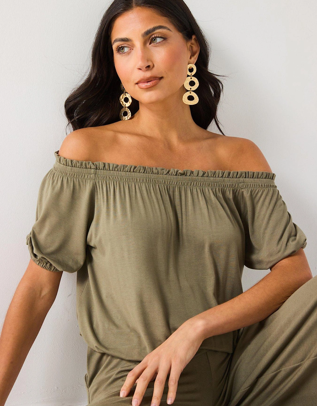 Bardot Shirred Waist Top