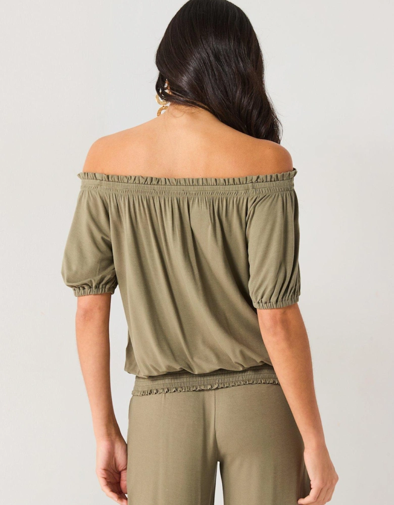 Bardot Shirred Waist Top