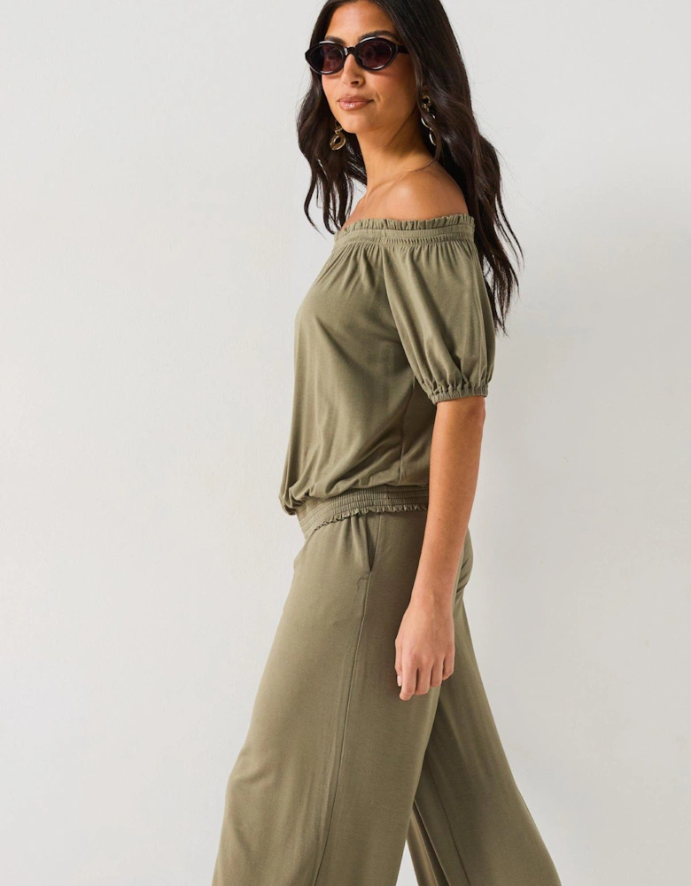 Bardot Shirred Waist Top
