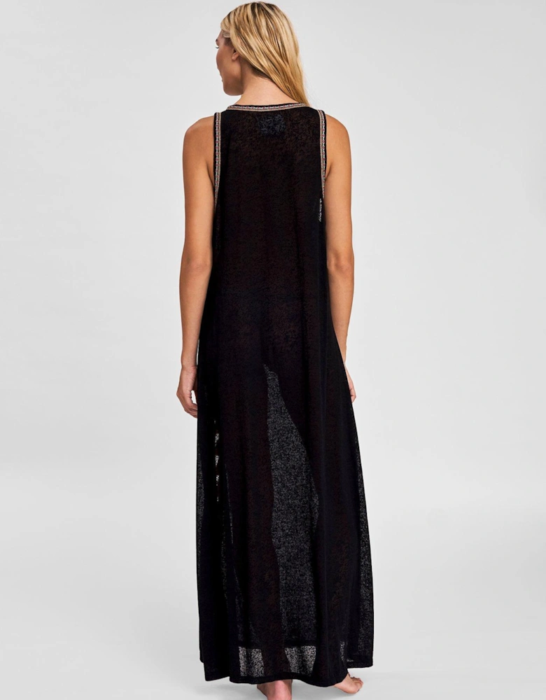 Tassel Slit Beach Dress - Black