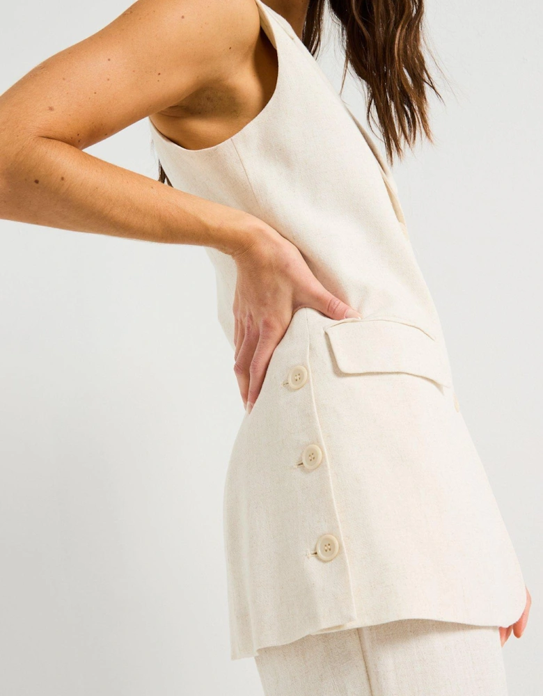Claire Sleeveless Linen Blazer - Cream