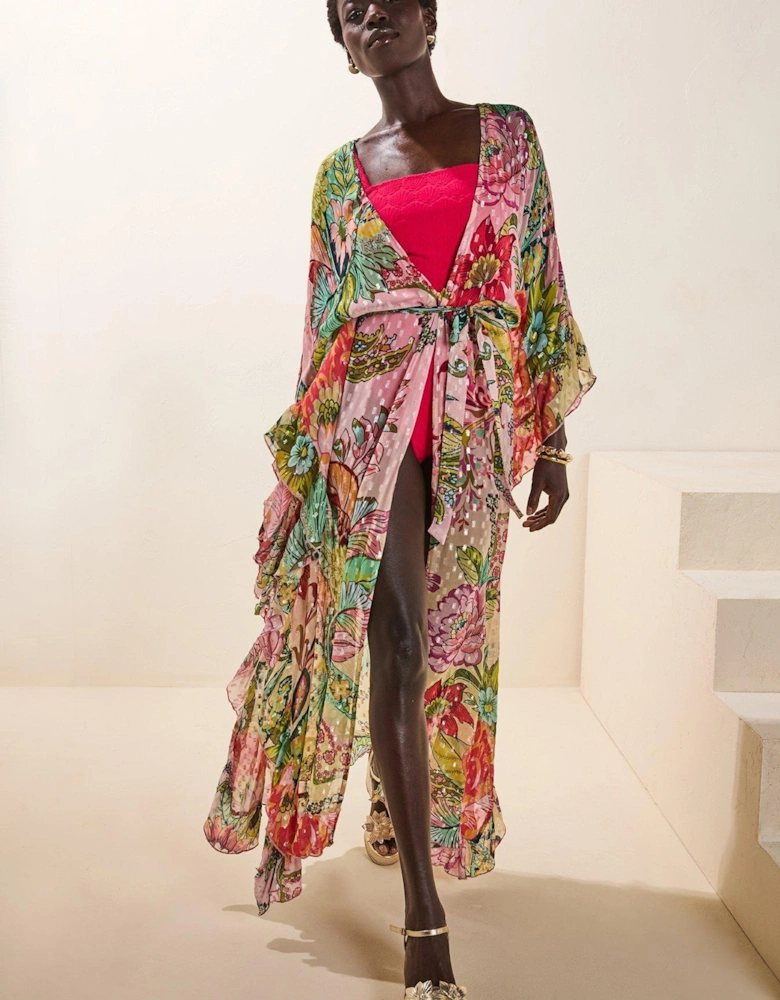 Del Maar Floral Chiffon Kaftan - Pink