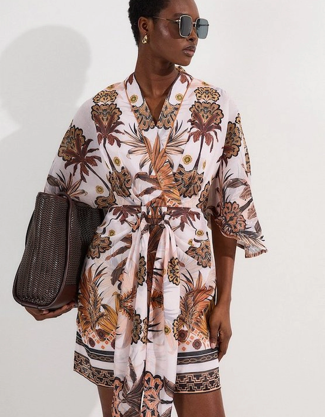Abstract Print Cotton Kimono Sleeve Woven Mini Dress, 4 of 3