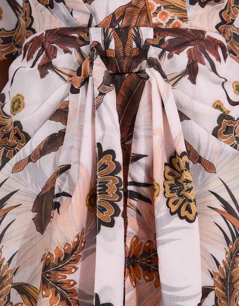 Abstract Print Cotton Kimono Sleeve Woven Mini Dress