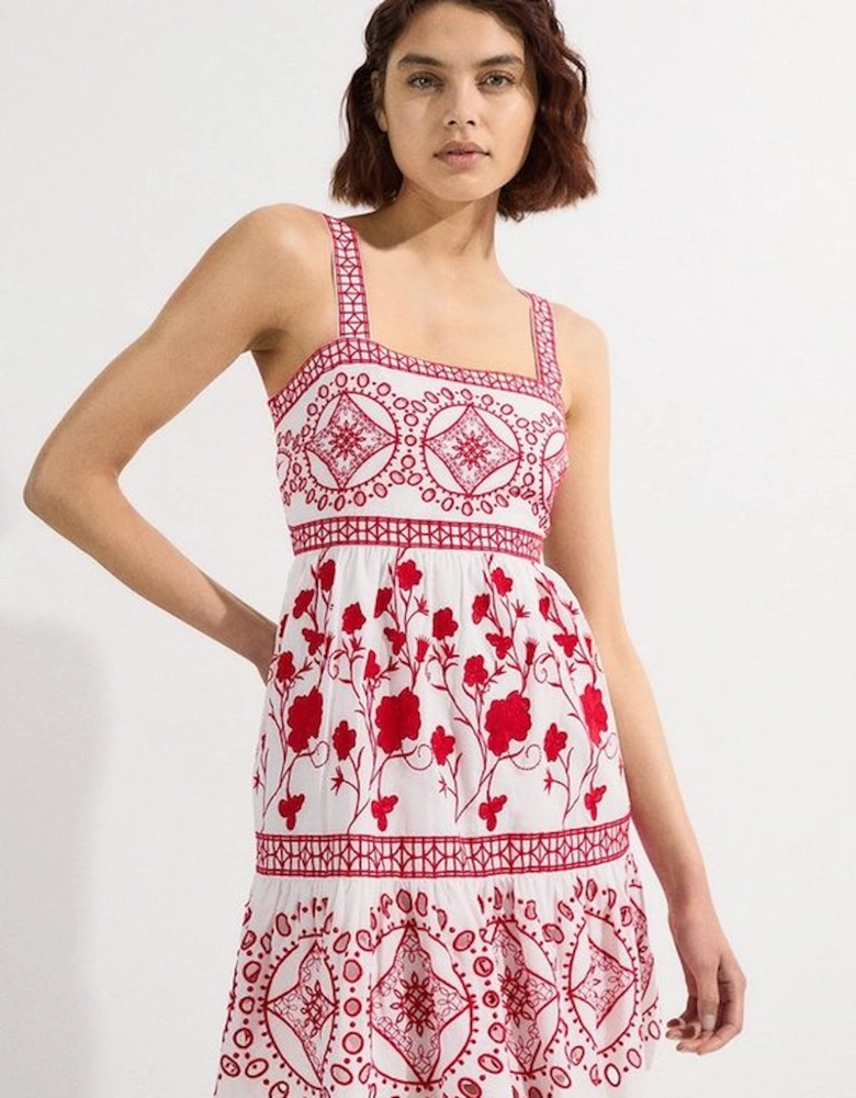 Floral & Geo Embroidered Mini Dress