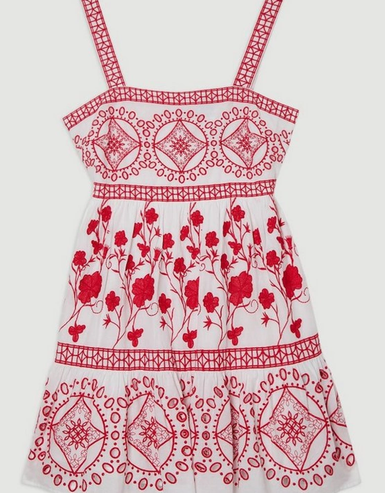 Floral & Geo Embroidered Mini Dress