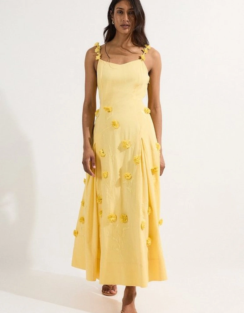 Petite Cotton Applique Strappy Woven Maxi Dress