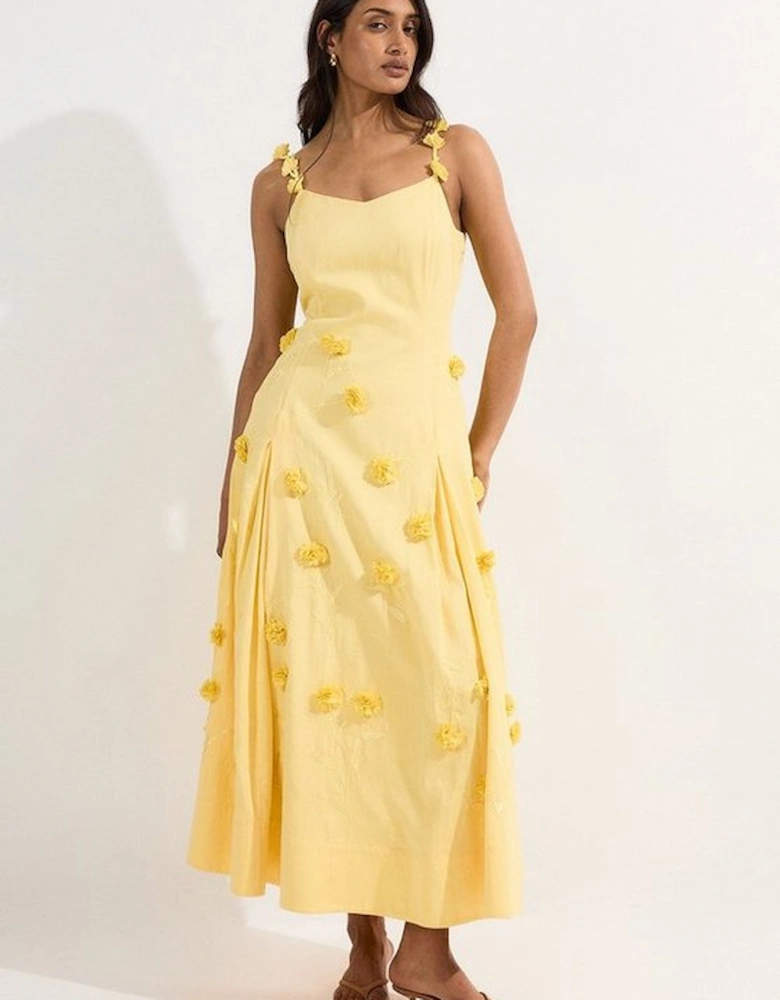 Petite Cotton Applique Strappy Woven Maxi Dress