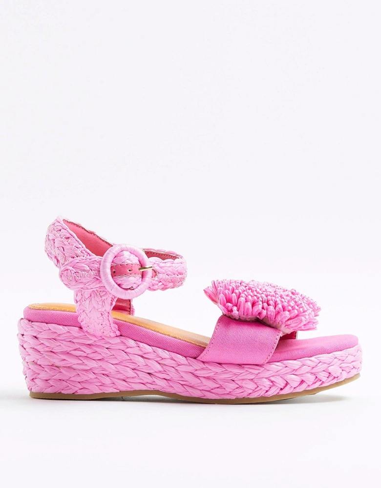 Older Girl Raffia Wedge Sandals - Pink