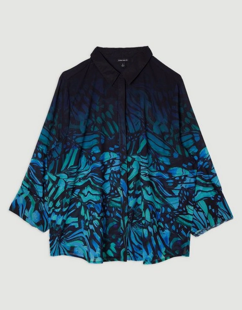 Plus Size Ombre Butterfly Georgette Beach Shirt