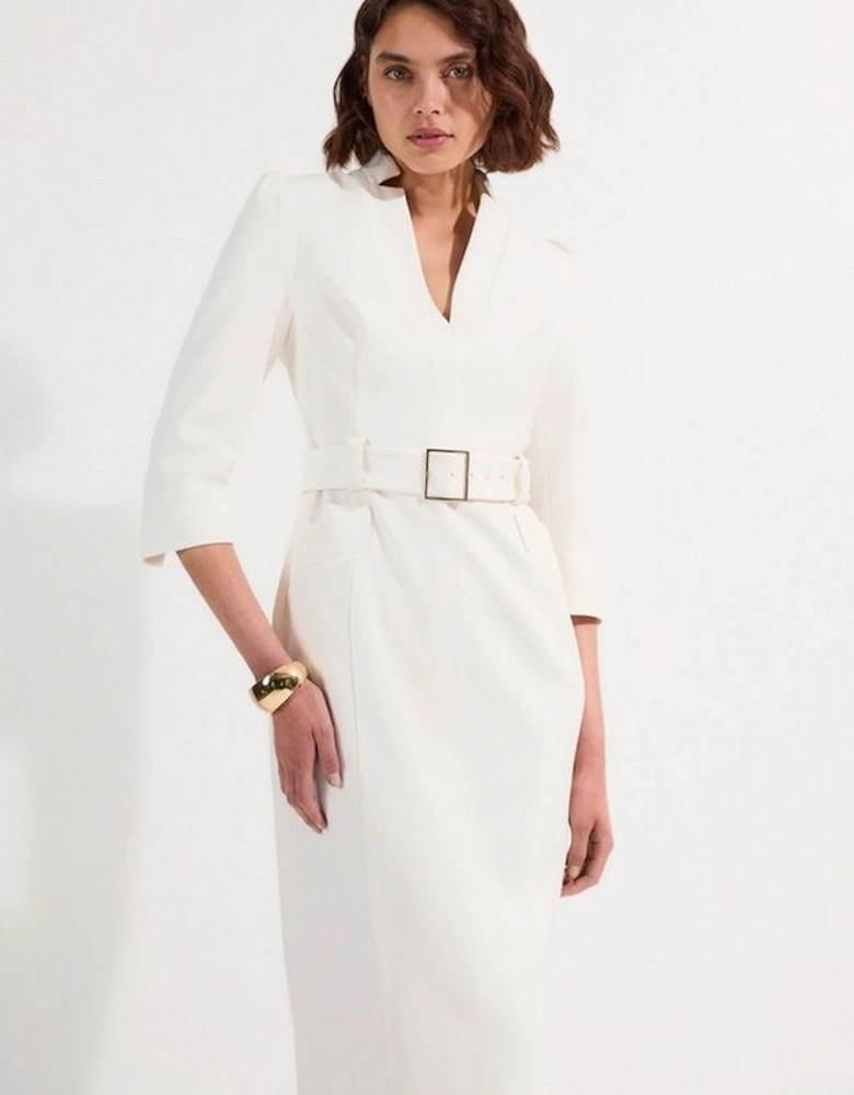 Structured Crepe Belted Forever Midi Dress