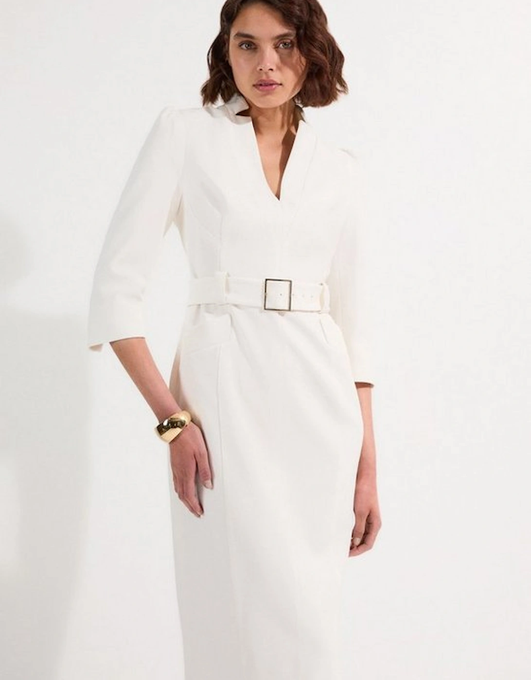 Structured Crepe Belted Forever Midi Dress, 4 of 3