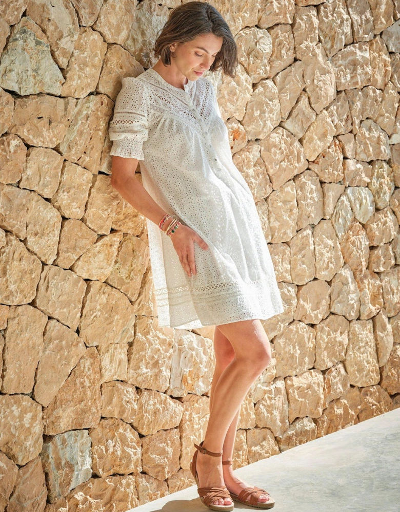 Brody Broderie Dress - White