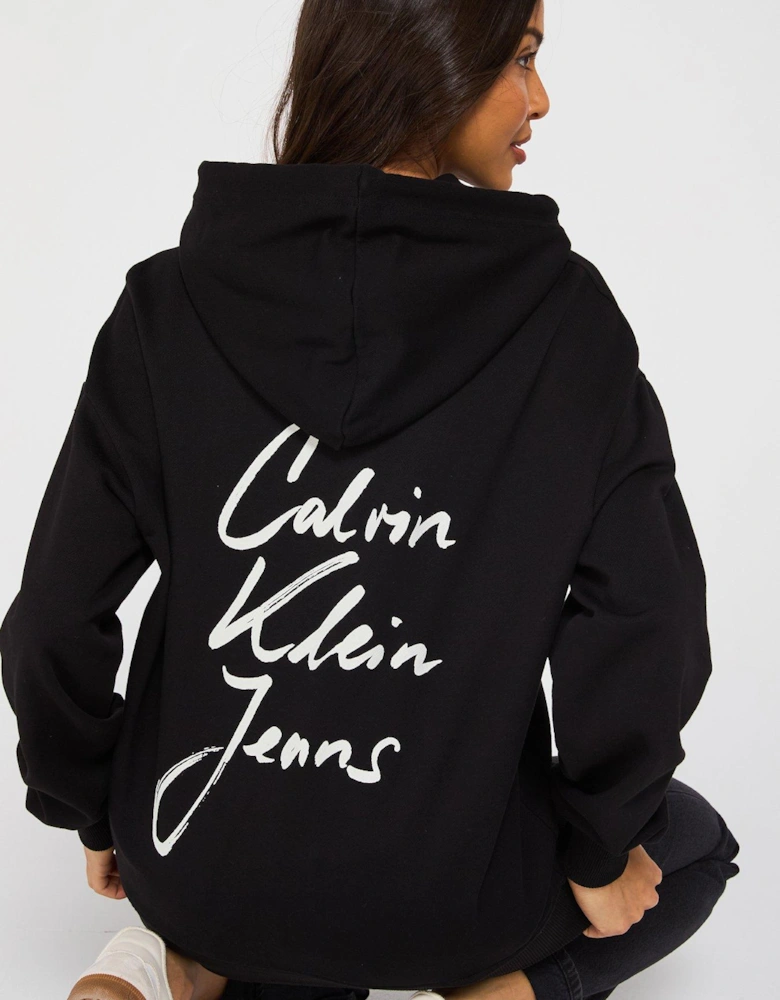 Script Logo Back Oversized Hoodie - Black