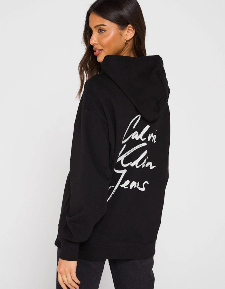 Script Logo Back Oversized Hoodie - Black