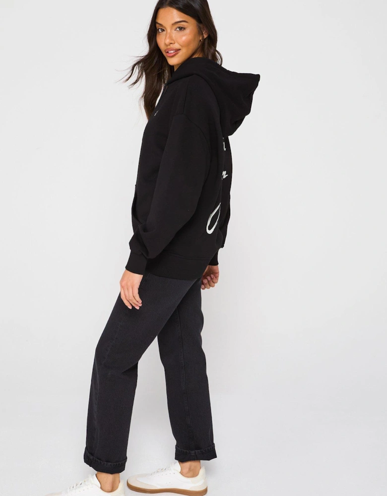 Script Logo Back Oversized Hoodie - Black