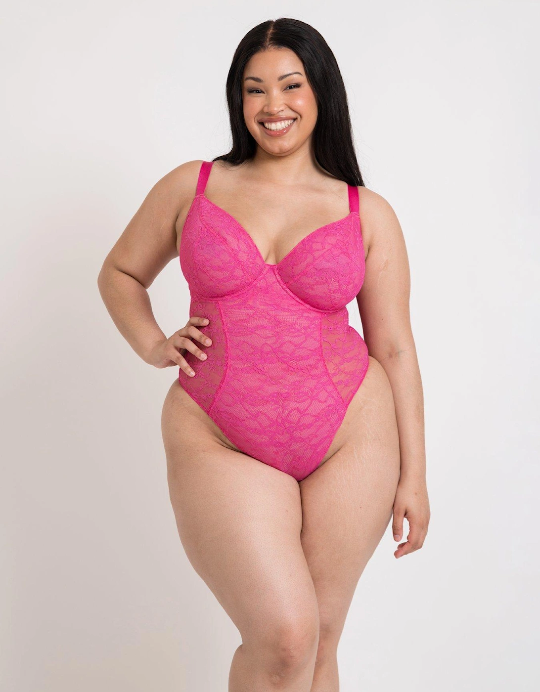All Night Lace Plunge Body - Hot Pink/ Blush, 2 of 1