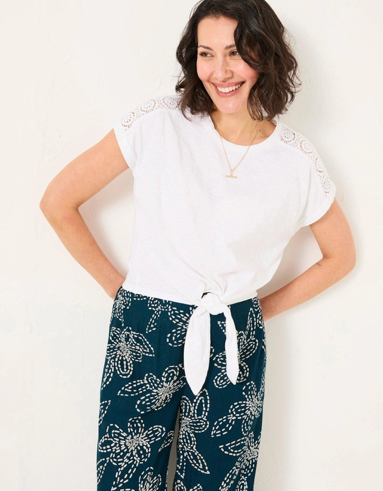 Lace Tie Front Top - White