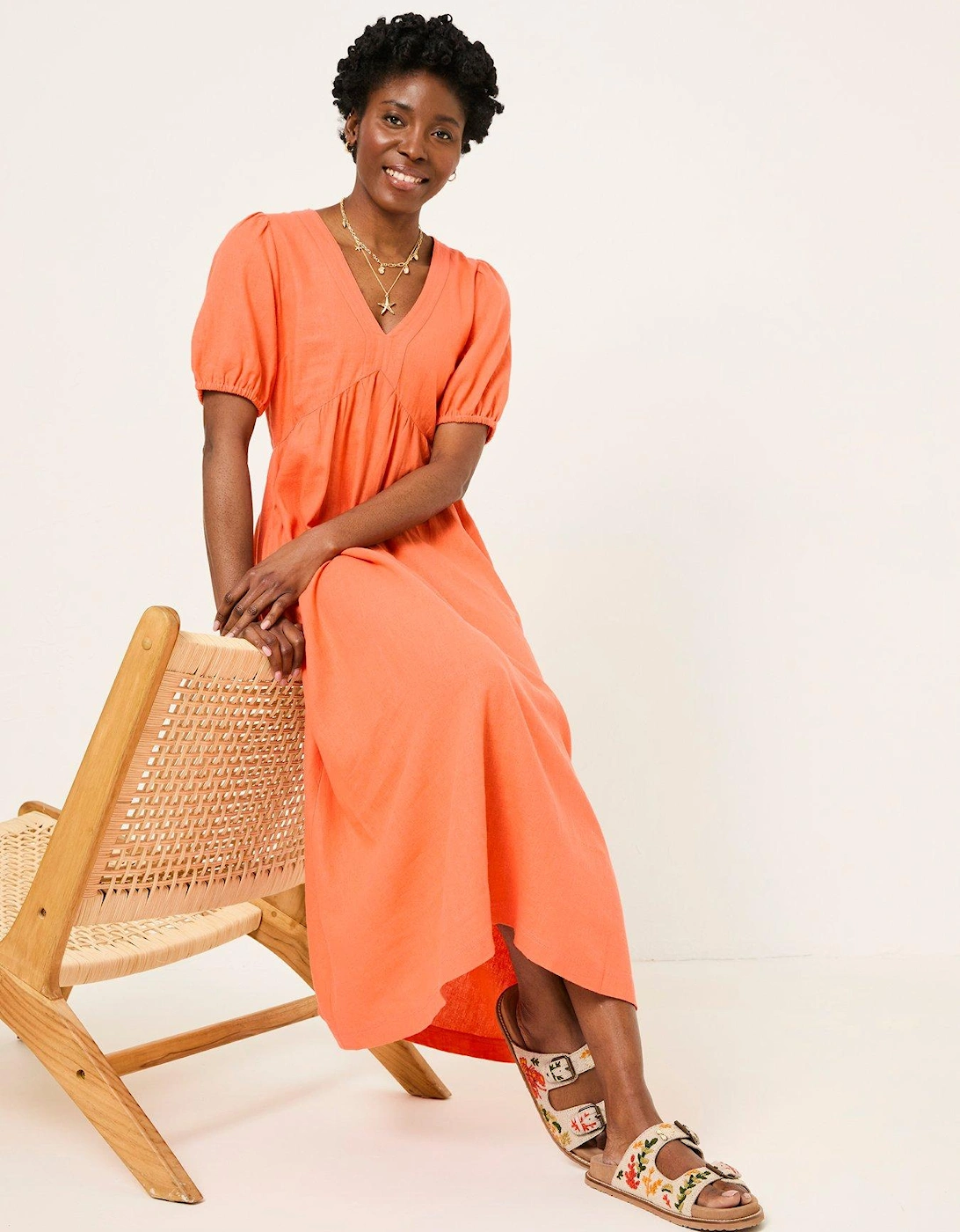 Remi Midi Linen Dress - Orange, 2 of 1