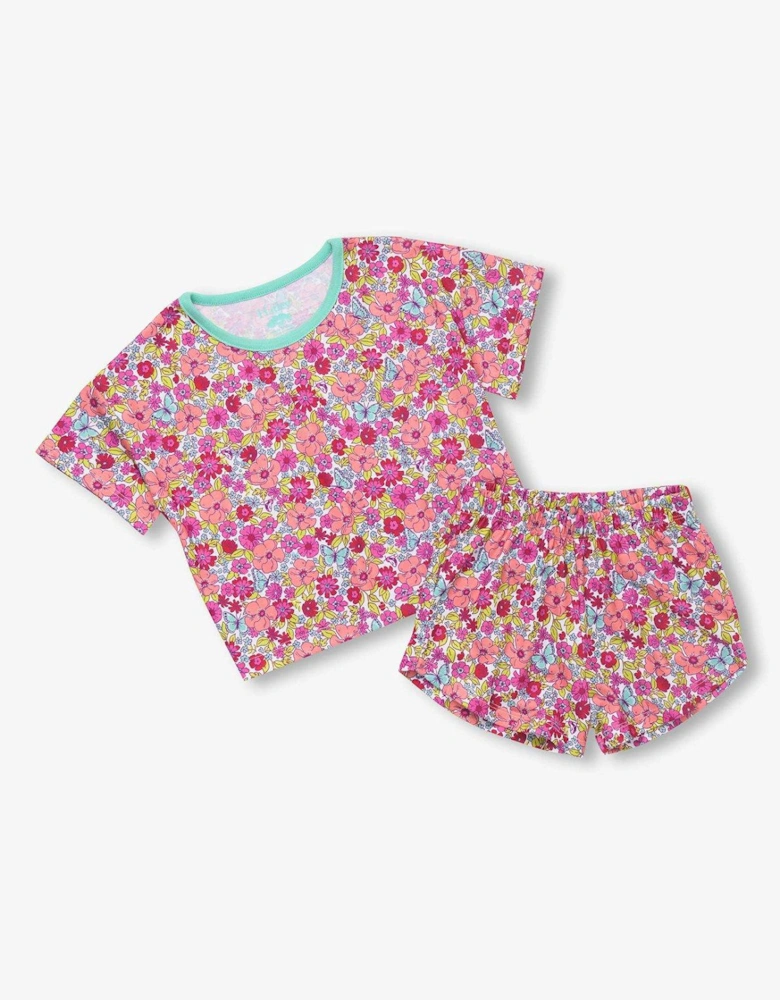 Girls Groovy Flowers Short Pyjama Set - Pink