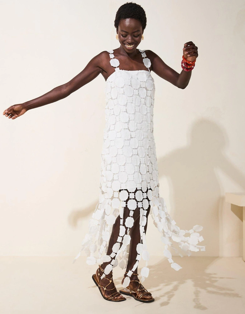 Crochet Fringe Occasion Midi Dress - Cream
