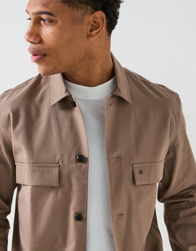 Cottom Blend Logo Overshirt - Light Brown