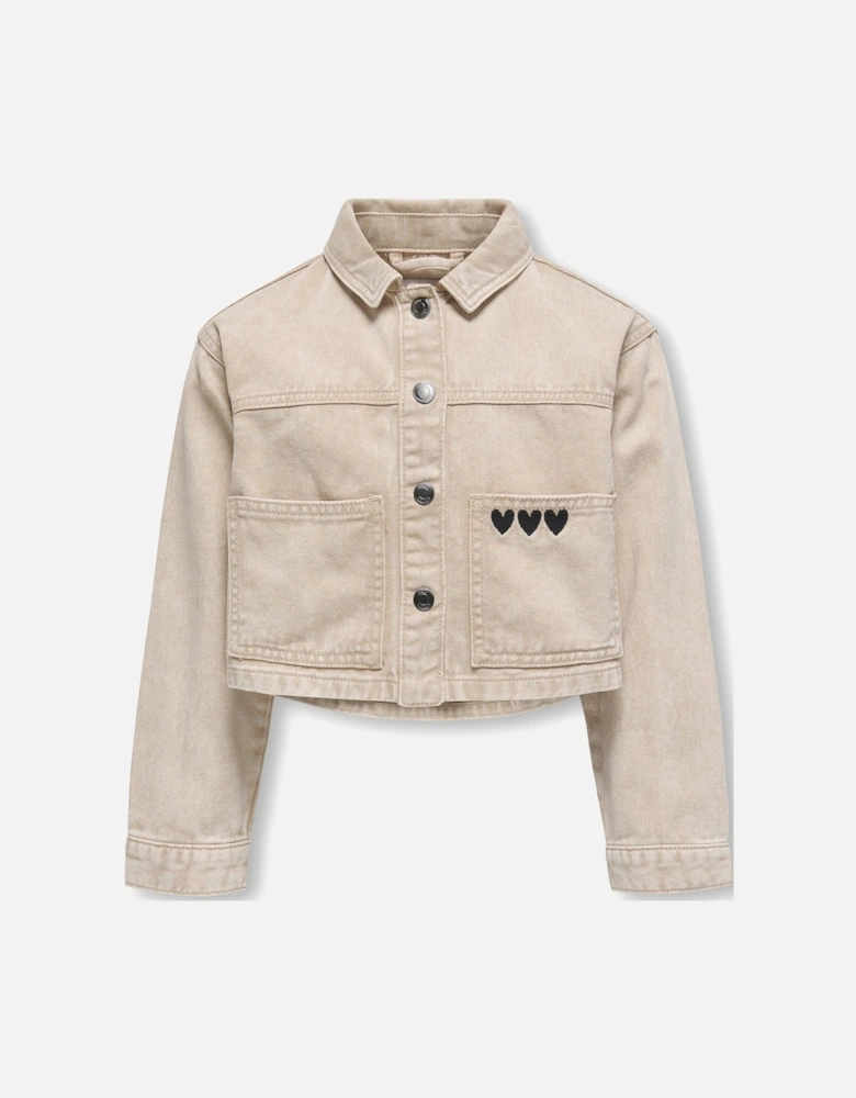 Girls Heart Washed Denim Jacket - Feather Gray