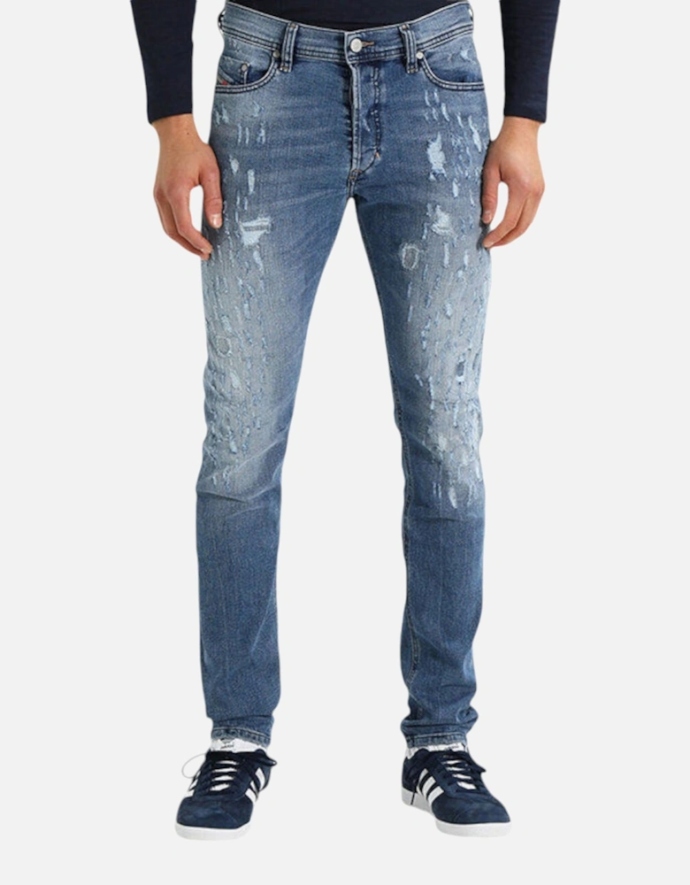 TEPPHAR 084QS Mens Denim Blue Jeans Distressed Stretch Slim Carrot  Fit