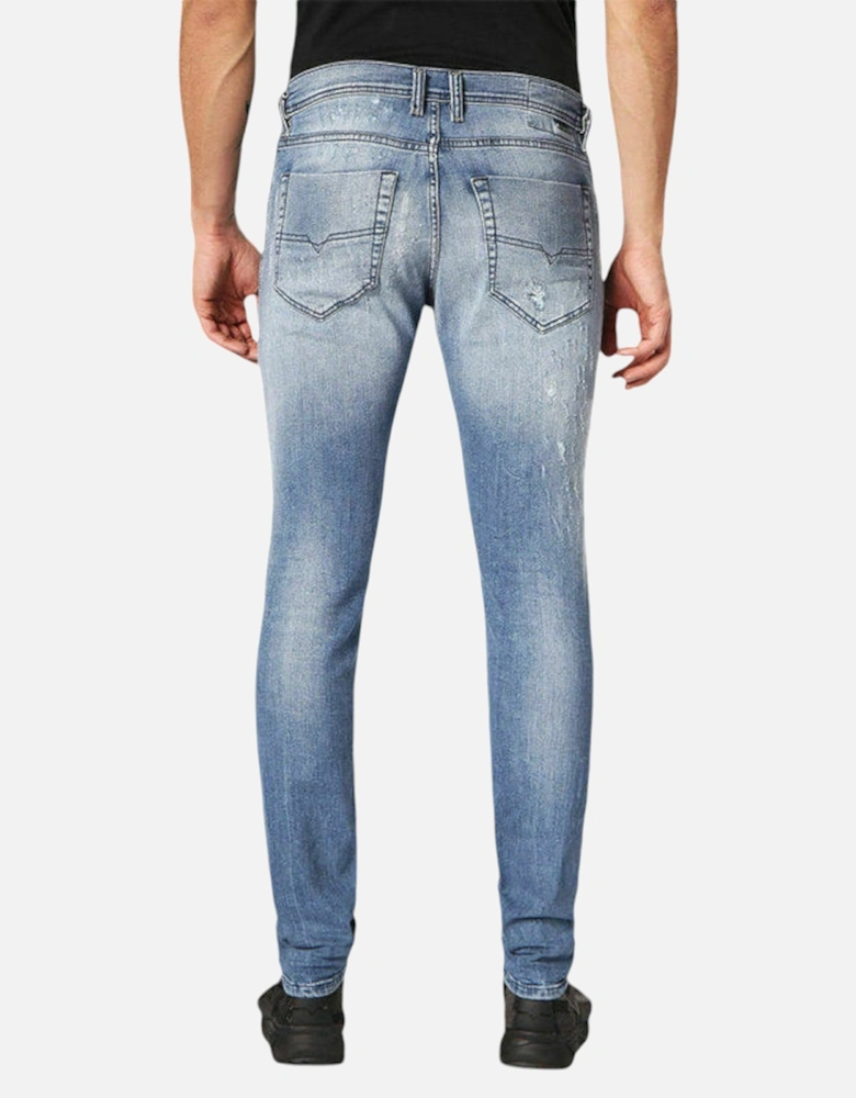 TEPPHAR 084QS Mens Denim Blue Jeans Distressed Stretch Slim Carrot  Fit
