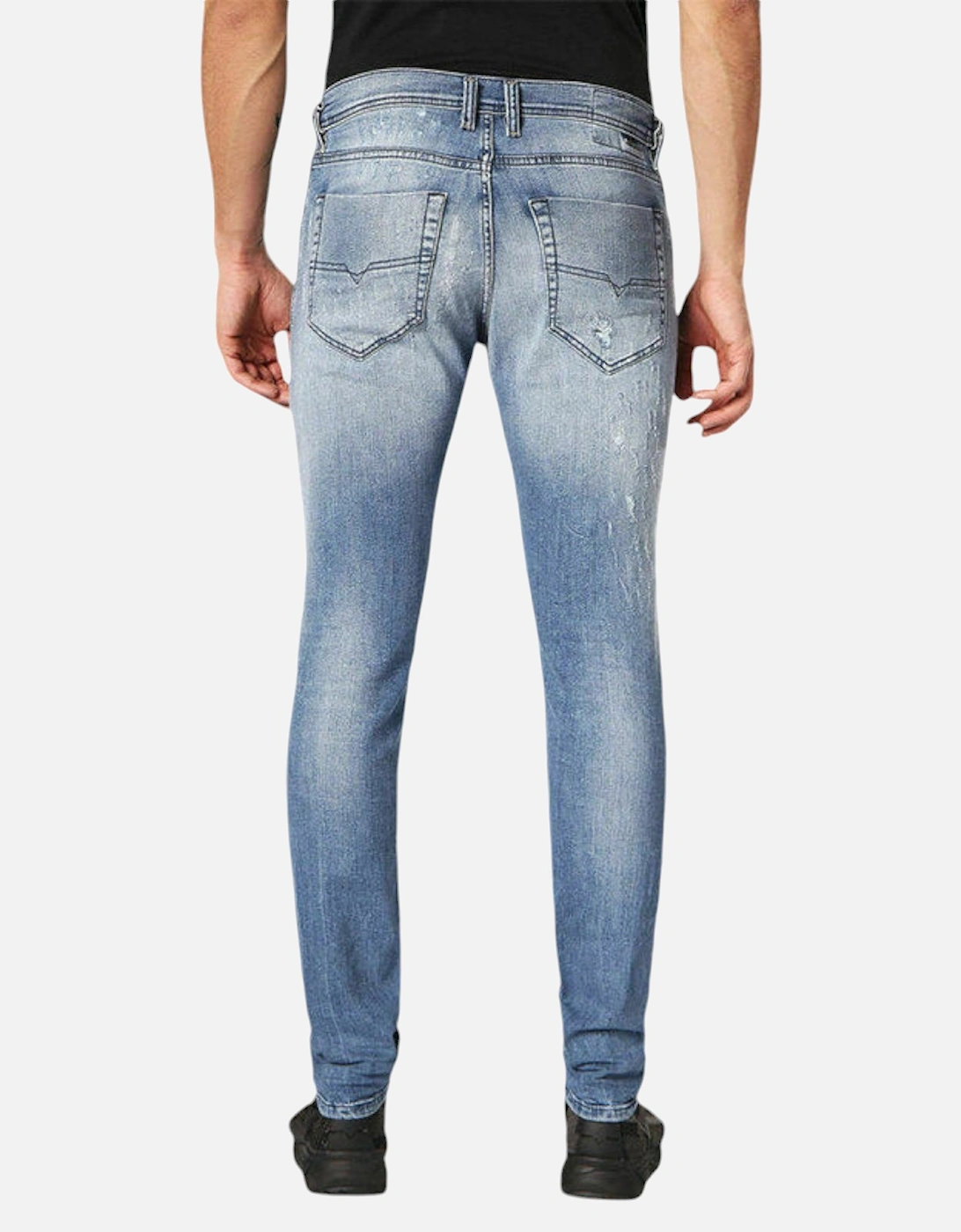 TEPPHAR 084QS Mens Denim Blue Jeans Distressed Stretch Slim Carrot  Fit
