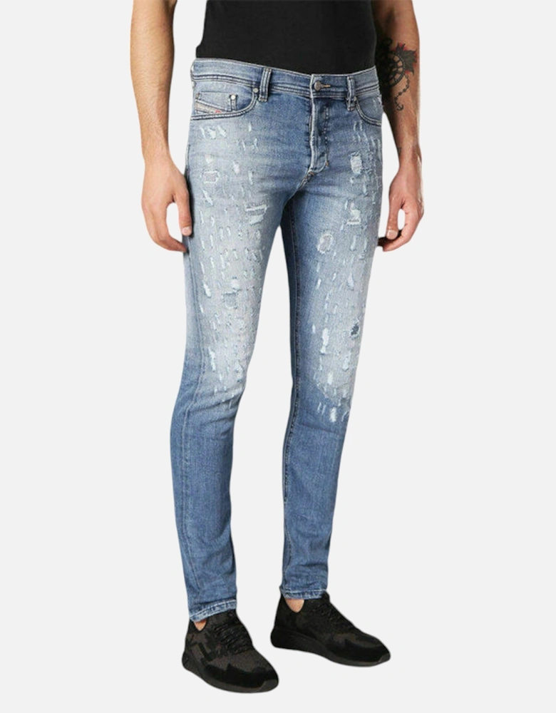 TEPPHAR 084QS Mens Denim Blue Jeans Distressed Stretch Slim Carrot  Fit