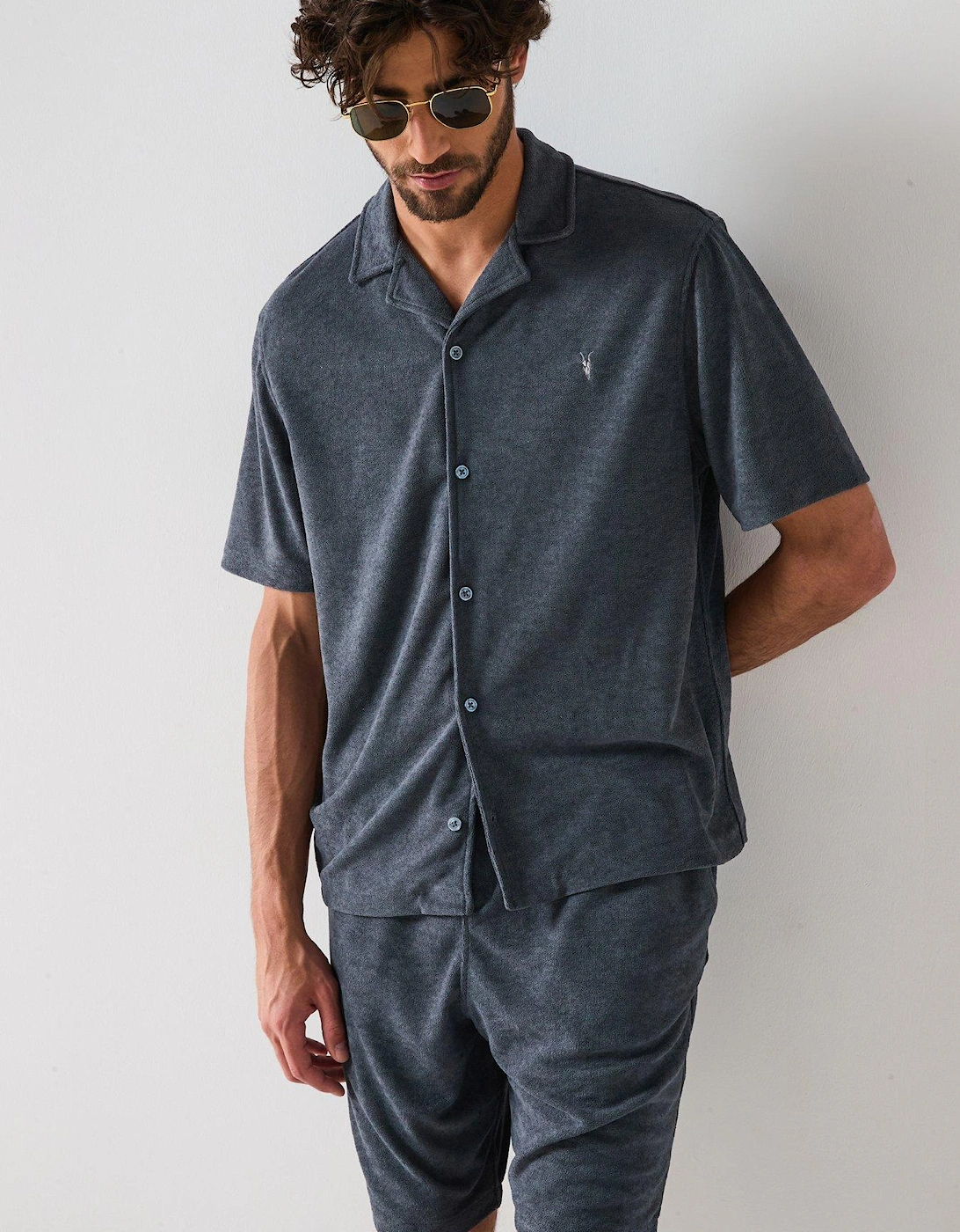 All Saints Felix Relaxed Towel Short Sleeve Ramskull Shirt - Blue, 2 of 1