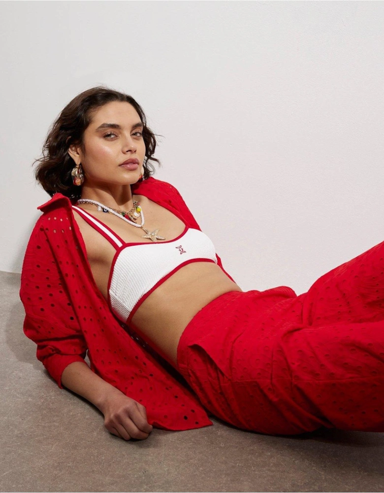 Oversized Broderie Shirt - Red