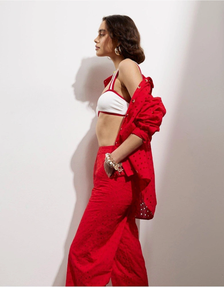 Oversized Broderie Shirt - Red